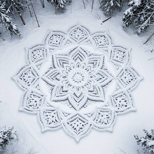 Snow-Covered Mandala in Winter Forest