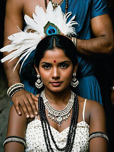 Traditional Indian Woman with Peacock Feather Headdress