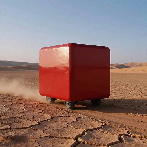 Red Cube Car in Desert Landscape