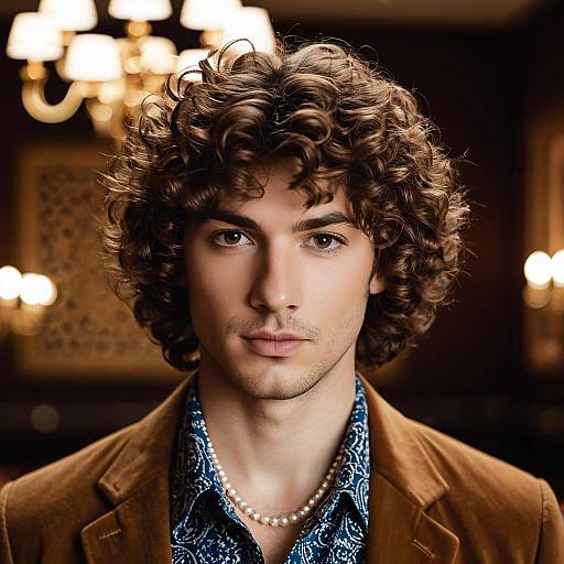 Portrait of Young Man with Curly Brown Hair
