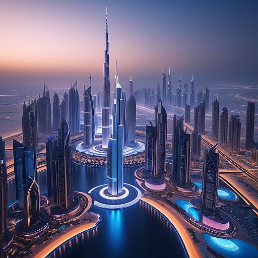 Futuristic Dubai Skyline at Twilight Futuristic Dubai Skyline at Twilight