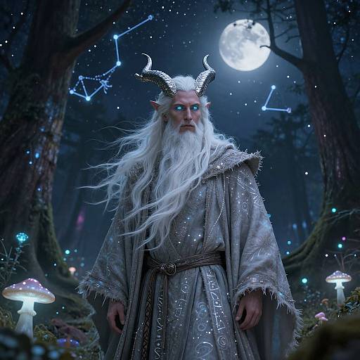 Mystical Horned Sage in Moonlit Forest