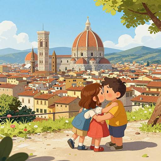 Children Kissing with Florence Cityscape
