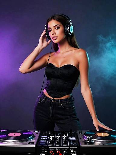 Stylish Female DJ in Neon Club