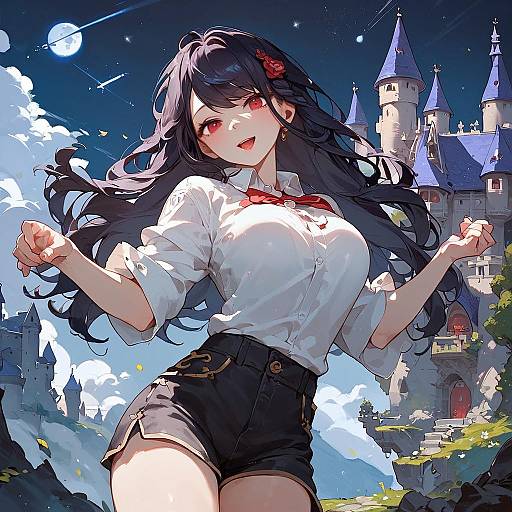 Seductive Anime Girl Under Night Sky