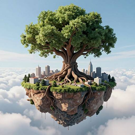 Surreal Upside-Down Floating Tree