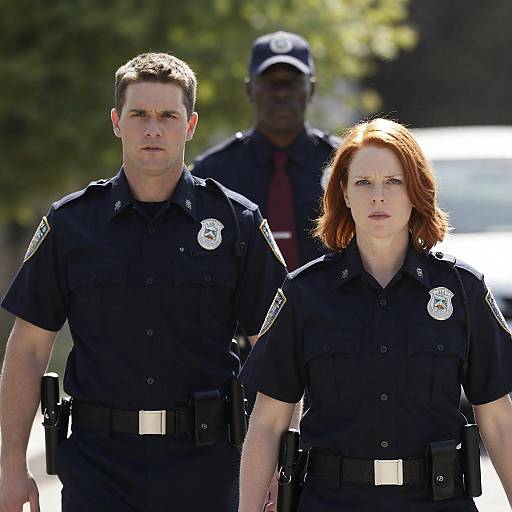 Three Police Officers Walking Outdoors