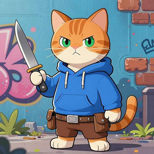 Confident Orange Tabby Cat with Knife