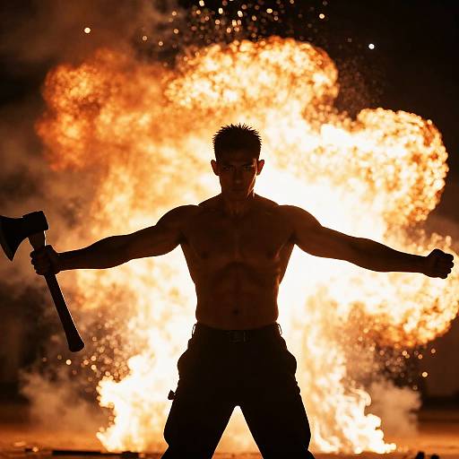 Dramatic Silhouette of a Muscular Warrior