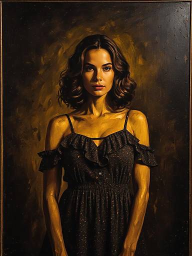 Portrait of Woman in Black Speckled Dress