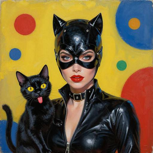 Surreal Catwoman Portrait with Black Cat