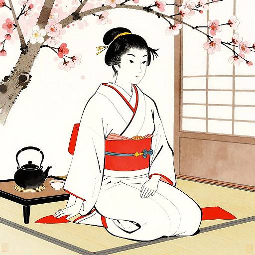 Gruau-Style Samurai in Kyoto Teahouse