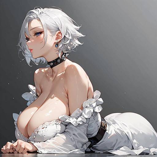 Anime Character with White Hair and Choker