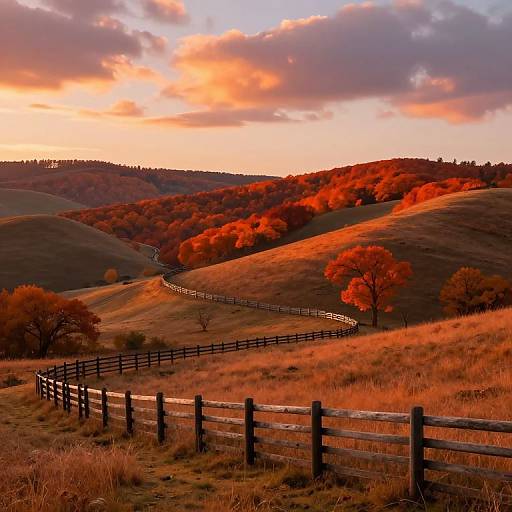 Sunset Over Rolling Autumn Hills