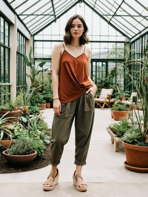 Casual woman in conservatory glass house