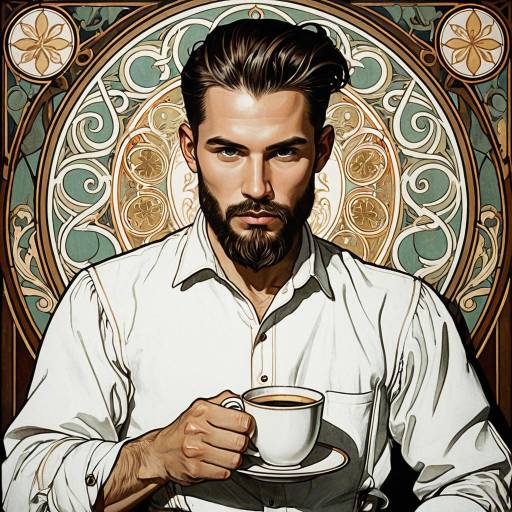 Art Nouveau Portrait of Man with Coffee