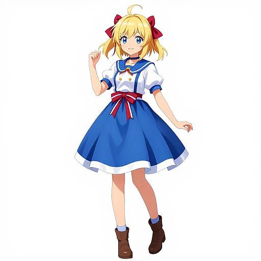 Blonde Anime Girl in Blue Dress
