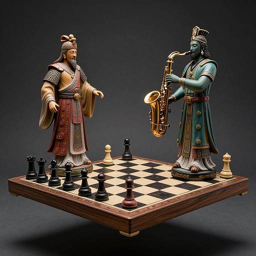 Surreal Chess Game with Statues