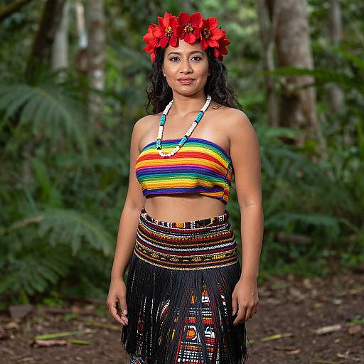 Confident Woman in Polynesian Attire