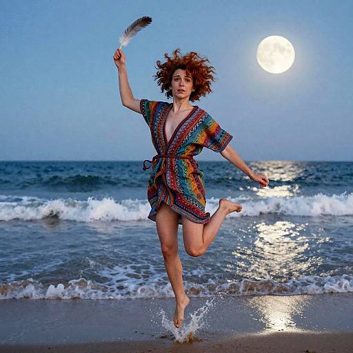 Bohemian Youth on Moonlit Beach