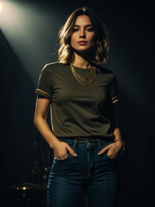 Casual Woman in Olive Green Outfit