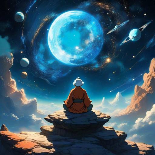 Meditating Sage in Celestial Space Scene