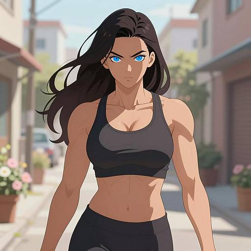 Confident Muscular Woman in Urban Alley