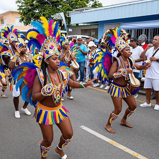 Dominican Carnival Dancers in Colorful Feathered Costumes