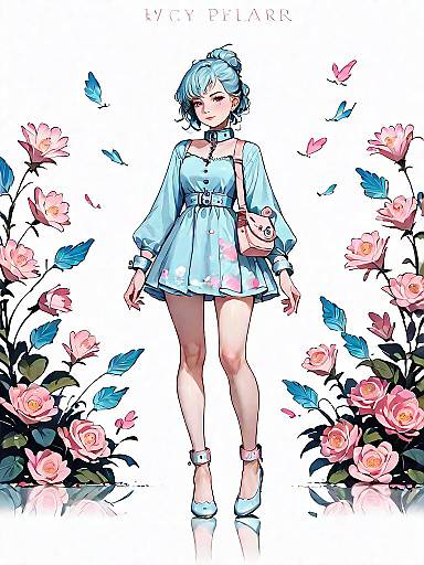 Pop Art Style Woman in Glossy Pastel Mini Dress