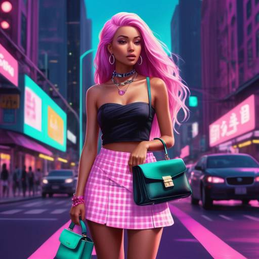 Empowered Woman in Neon Urban Landscape Empowered Woman in Neon Urban Landscape