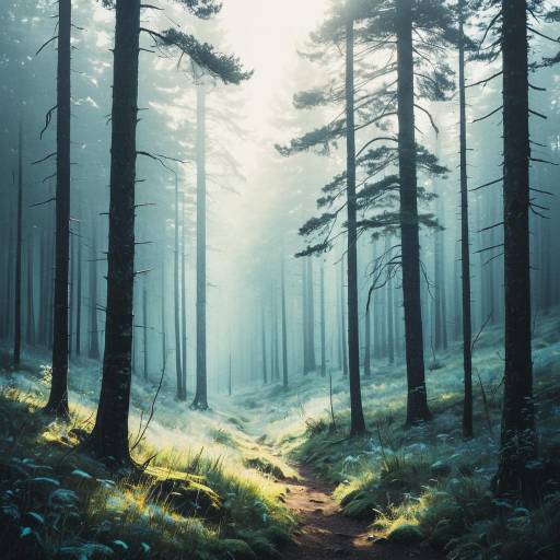 Sunlit Misty Forest Path Sunlit Misty Forest Path