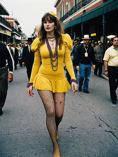 Mardi Gras Woman in Yellow Dress