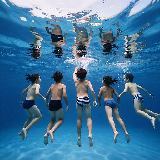 Joyful Asian Children Swimming Upstream
