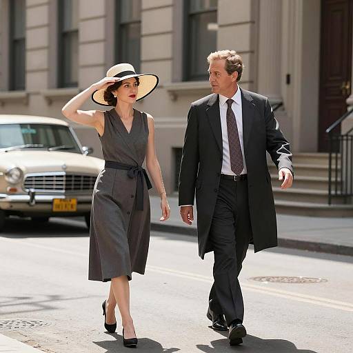 Elegantly Dressed Couple Walking on City Street