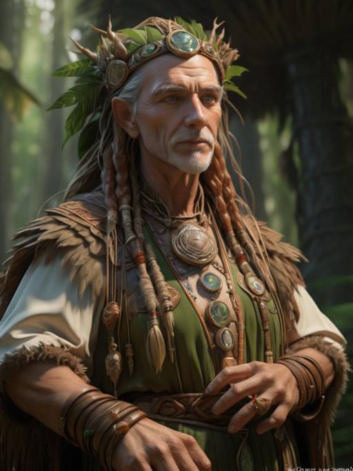 Elderly Fantasy Elf in Forest