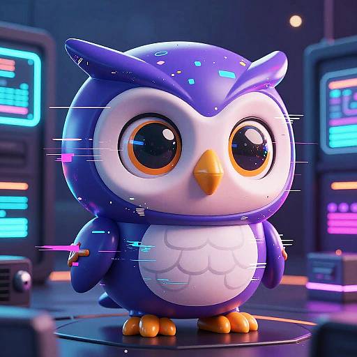 Chibi Cybernetic Owl Hacker in Glitch Art