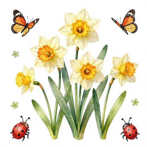 Whimsical Pixar-Style Watercolor Daffodils