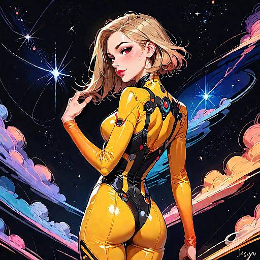 Starry Space Seductress in Yellow Bodysuit