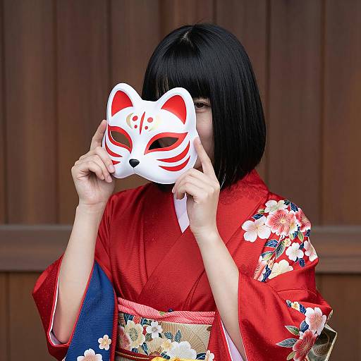 Traditional Japanese Woman with Fox Mask