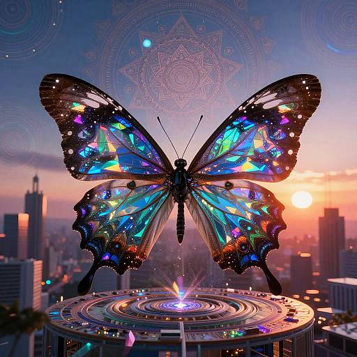 Psychedelic Futuristic Butterfly Cityscape