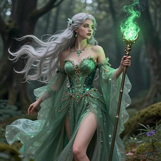 Ethereal Woman in Enchanted Forest