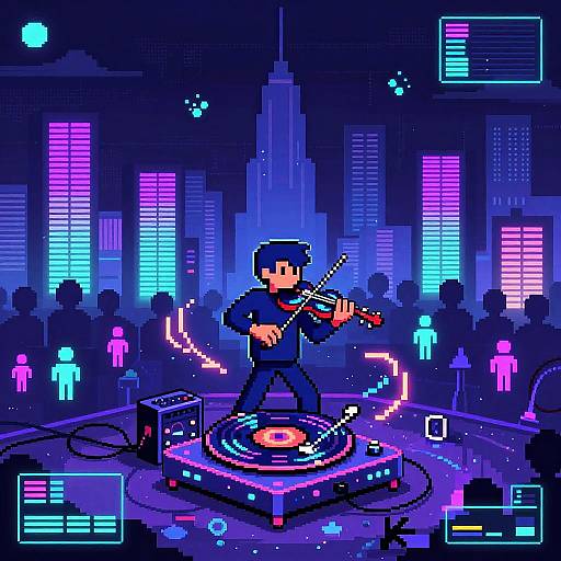 Neon Synth Violinist Pixel Art