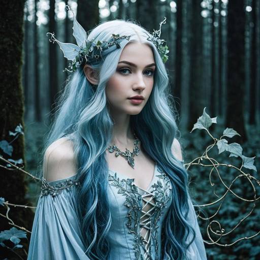 Ethereal Fairy with Blue Hair in Enchanted Forest