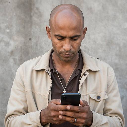 Focused Man with Smartphone in Urban Setting
