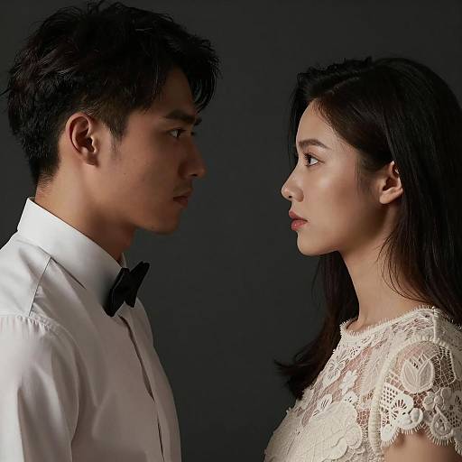 Man and Woman Facing Each Other in Profile