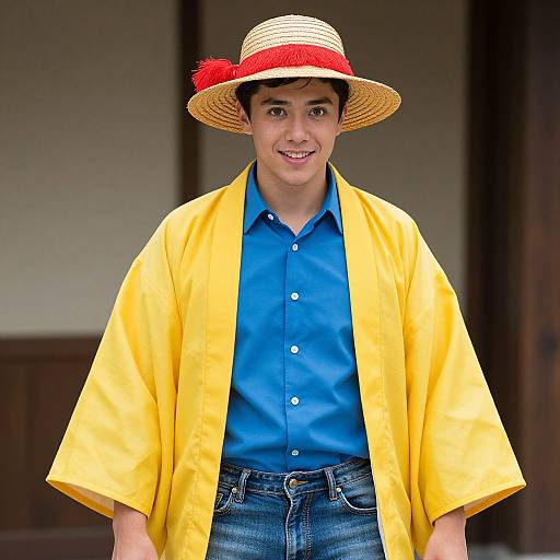 Confident Young Man in Vibrant Kimono