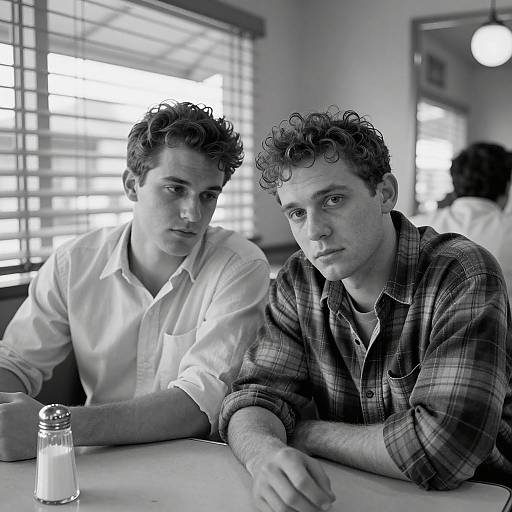 Black-and-White Diner Portrait of Two Men
