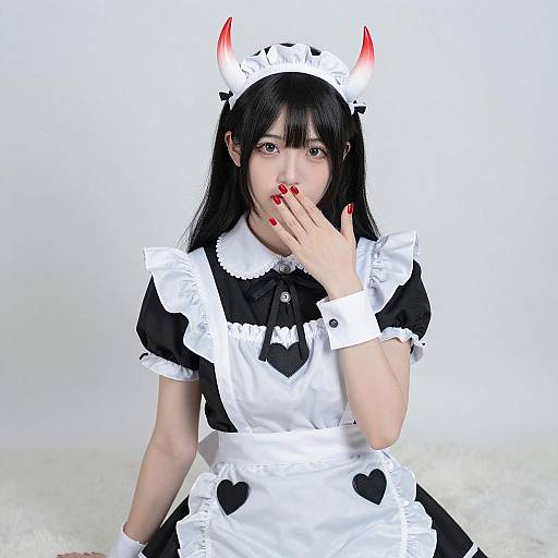 Asian Maid with Red Horned Headpiece