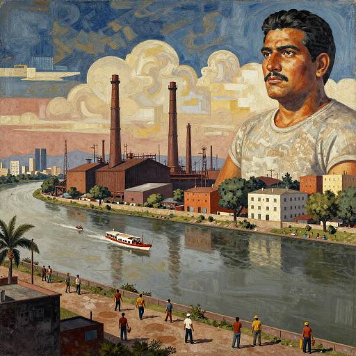 Riverfront Labor Fresco in Rivera Style