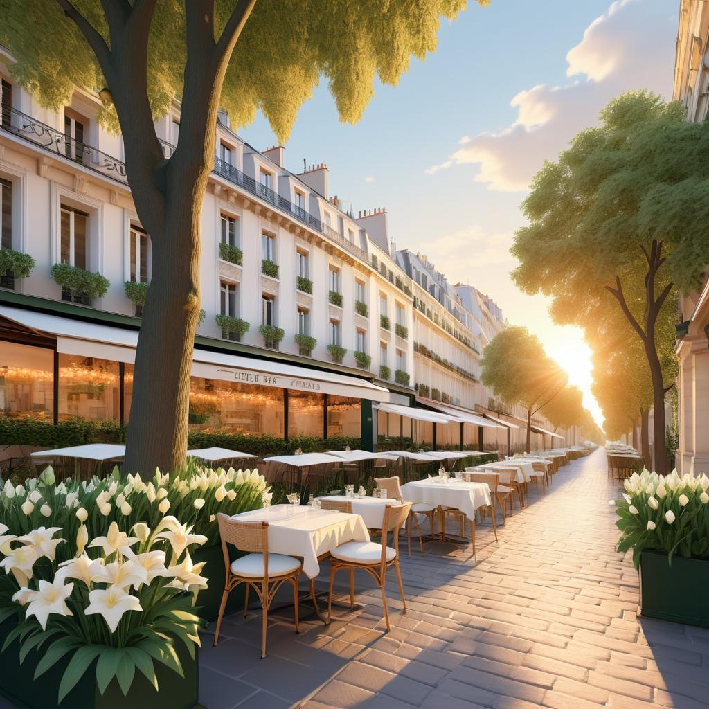 Romantic Parisian Café at Sunset